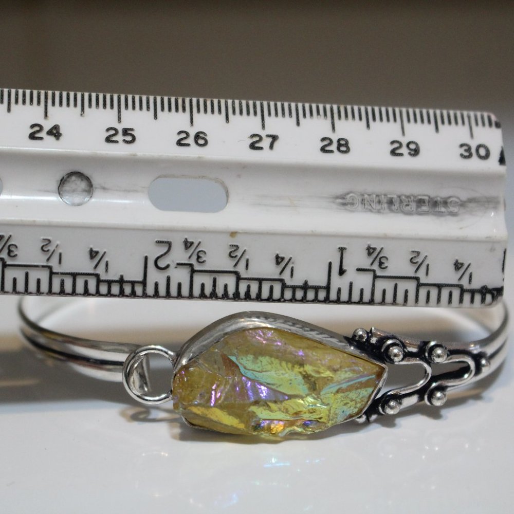 Yellow Titanium Druzy Sterling Silver Gemstone Bangle Bracelet - Picture 2 of 9